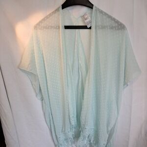 Sheer Aqua Kimono  / beach Cover-Up with‎ Lace Trim  one size